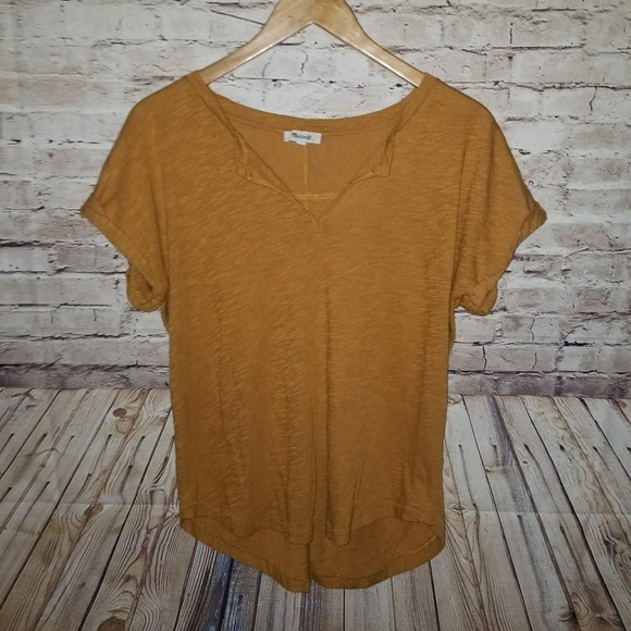 Madewell Tops - MADEWELL Loose Mustard Brown V Neck Top